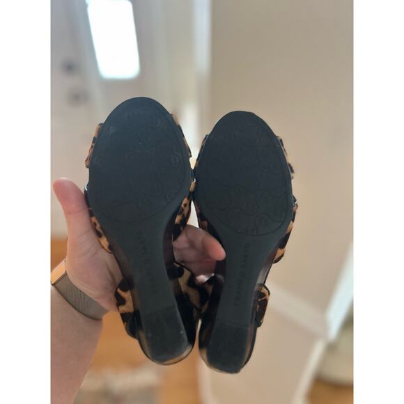 Franco Sarto Calf Hair Brown Leopard Print Strappy Wedges - Picture 5 of 8